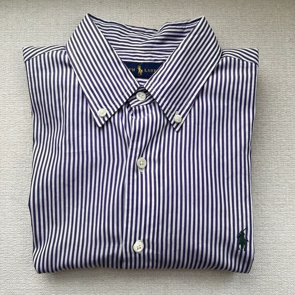 Ralph Lauren blue label Mens button Down Dress Shirt Sz L Purple Stripe Preppy - Picture 12 of 12